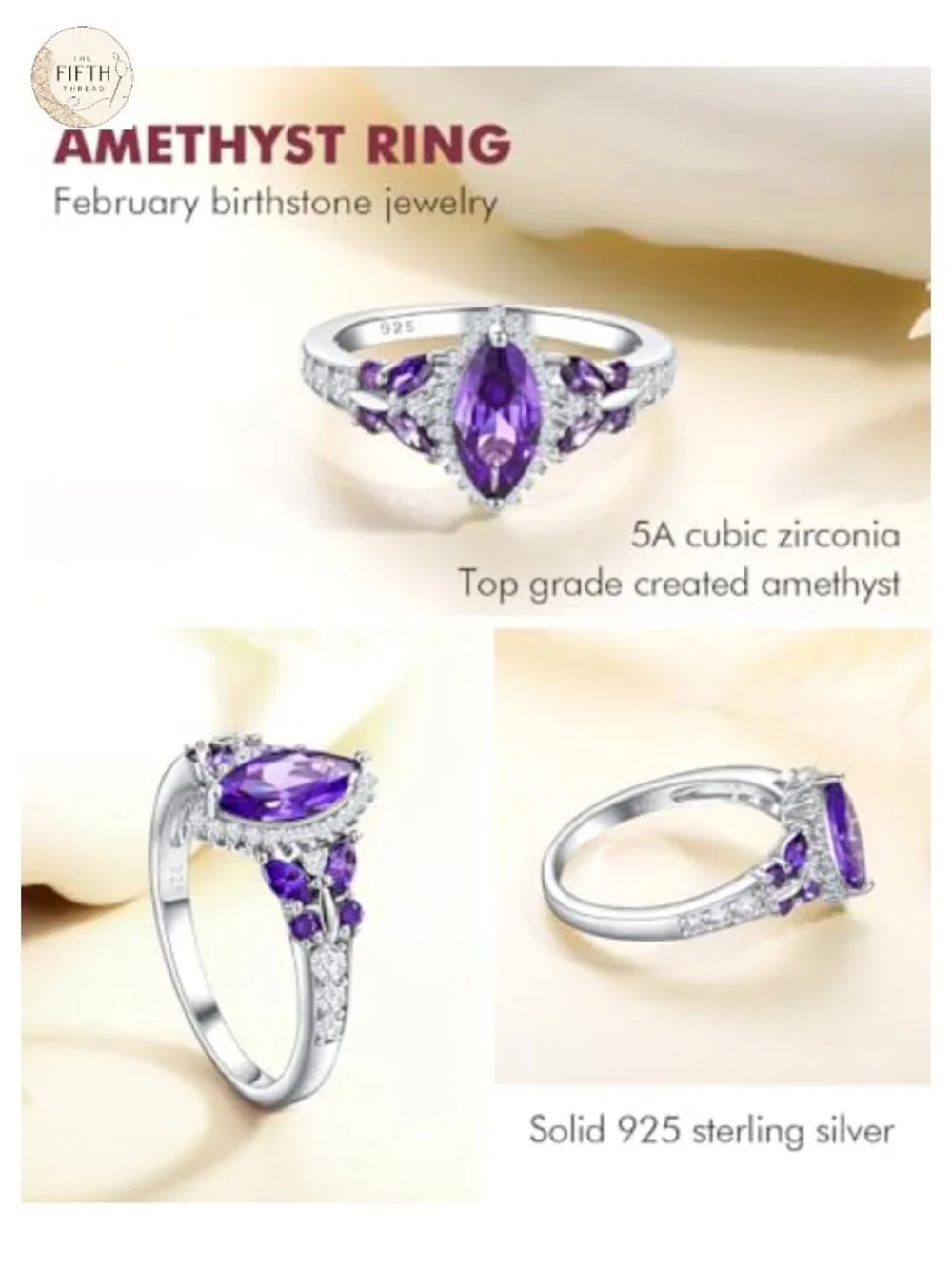 925 Sterling Silver Butterfly Birthstone Ring for Women with Lab-Created